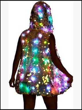LED Sequin Light Up Jacket Flash Sparkly Vest Rave Costume Festival Outfits
